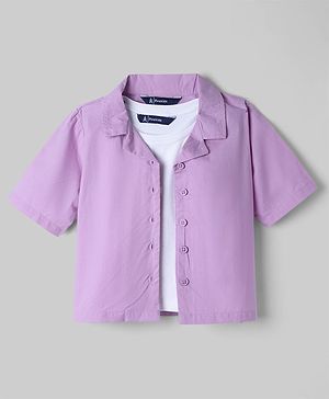 Pine Kids 100% Cotton Knit Half Sleeves Solid Shirt Style Top With Inner Tee - Lavender