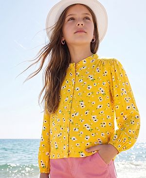 Pine Kids Rayon Woven Full Sleeves Top with  Floral Print - Yellow