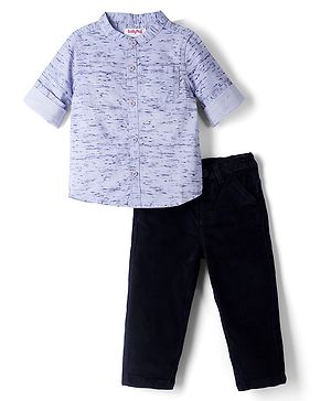 Babyhug 100% Cotton Woven Full Sleeves Printed Shirt & Jeans - Black & Blue