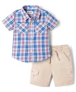 Babyhug 100% Cotton Woven Half Sleeves Shirt and Shorts with Check Print - Blue