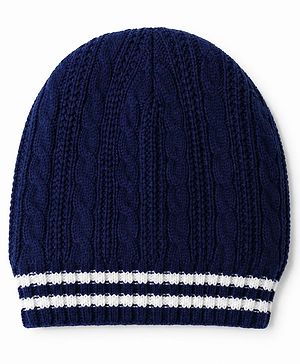 Pine Kids Knit Solid Cap With Cable Knit Design in Navy Blue - Diameter 15.5 cm