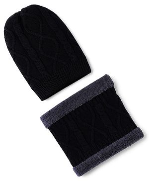 Pine Kids Knit Solid Woollen Caps In Black - Diameter - 15 cm