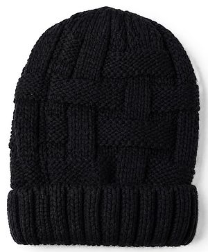 Pine Kids Knit Solid Woollen Caps In Black - Diameter - 17 cm