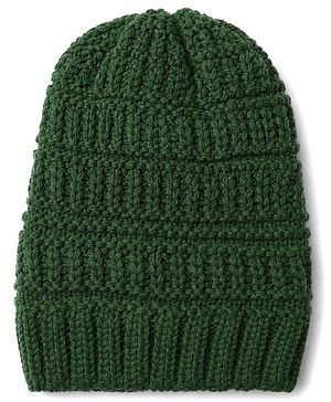 Pine Kids Knit Solid Woollen Caps in Olive Green - Diameter 13 cm