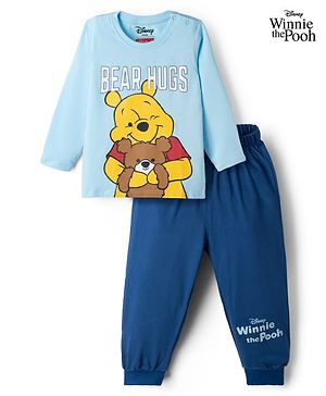 Babyhug Disney Single Jersey Knit Full Sleeves T-Shirt & Pyjama Night Suit with Winnie the Pooh Graphic - Sky Blue
