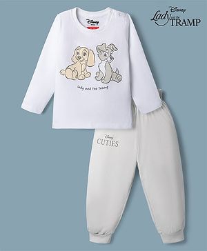 Babyhug Disney Single Jersey Knit Full Sleeves T-shirt & Pyjama Night Suit With Lady and the Tramp Graphic -grey