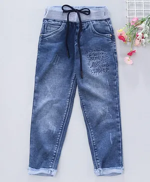 Enfance Full Length Denim Best Things Embroidery With Crystals Jeans - Blue