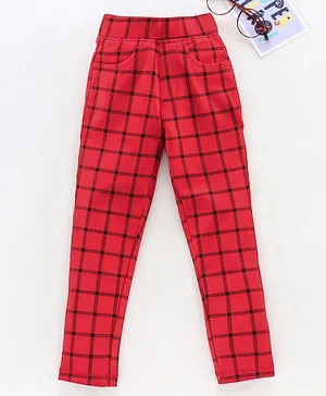 Enfance Lycra Full Length Checkered Jeggings - Red