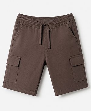 Pine Kids Cotton Elastane Woven Above Knee Length Shorts in Brown