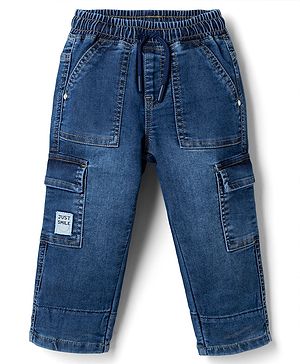 Babyhug Full Length Washed Regular Fit Denim Jeans With Cargo Pockets - Blue