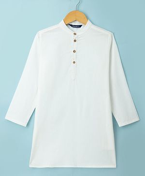 Pine Kids Cotton Woven Full Sleeves Solid Colour Kurta - White