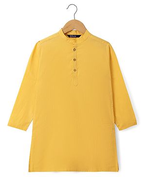 Pine Kids Cotton Woven Full Sleeves Solid Colour Kurta - Mustard