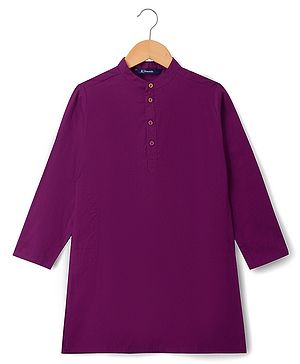 Pine Kids Cotton Woven Full Sleeves Solid Colour Kurta - Wine