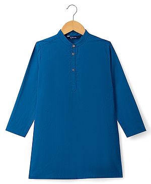 Pine Kids Cotton Woven Full Sleeves Solid Colour Kurta - Navy Blue