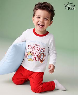 Babyhug Disney Single Jersey Knit Full Sleeves T-Shirt & Pyjama Night Suit with Winnie the Pooh & Friends Graphic - White