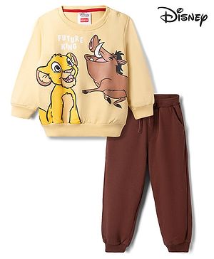 Babyhug Disney Terry Knit Full Sleeves Sweatshirt & Trackpants With Simba & Friends Graphic - Cream