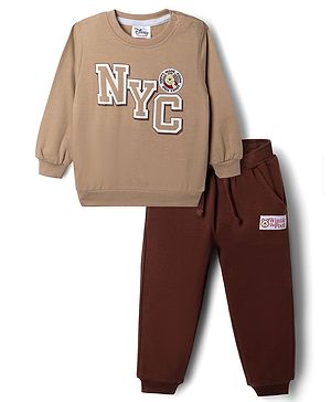 Babyhug Disney Single Jersey Knit Full Sleeves T-shirt and Joggers With Winnie the Pooh Graphic - Brown