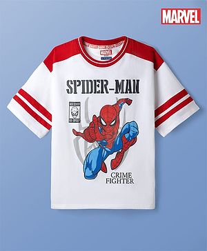 Pine Kids Marvel Single Jersey  Knit Half Sleeves T-Shirt with Spider-Man Print - White