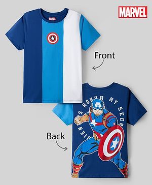 Pine Kids Marvel Single Jersey Knit T-Shirt with Half Sleeves and Front & Back Captain America Print - Blue