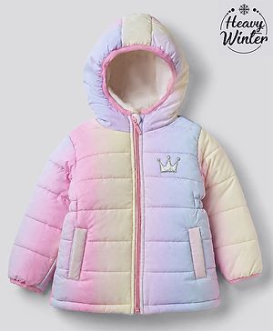 Babyhug Woven Hoodies with Full Sleeves and Crown Sequins in Pink