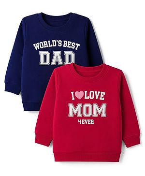 Babyhug 100% Cotton Terry Knit Full Sleeves Sweatshirts with Text Print Pack of 2 - Navy & Red