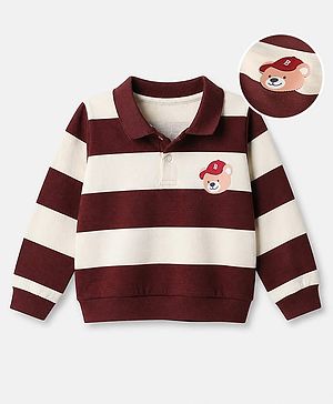 Babyhug 100% Cotton Terry Knit Full Sleeves Heavy Gauge Sweatshirt With Bear Applique - Maroon