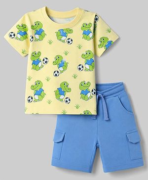 Babyhug 100% Cotton Single Jersey Knit Crocodile Printed T-Shirt & Shorts Set - Yellow