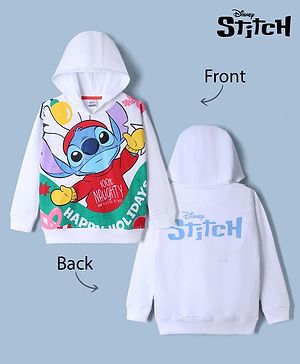 Pine Kids Disney Terry Knit Sweatshirts With Full Sleeves and Stitch Print in Front & Back - White