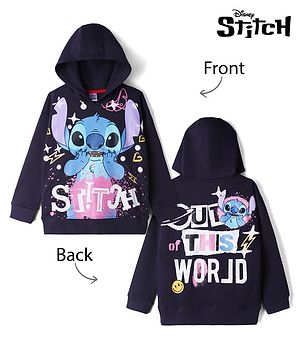 Pine Kids Disney Terry Knit Sweatshirts With Full Sleeves and Stitch Print in Front & Back - Black