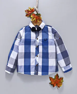 ZY & UP Checks Bow Applique Full Sleeves Shirt - Blue