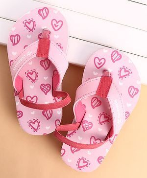 Cute Walk by Babyhug Back Strap Flip Flops With Hearts Print - Pink