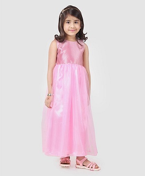Babyhug Sleeveless Ethnic Dresses With Woven Yoke - Blush Pink