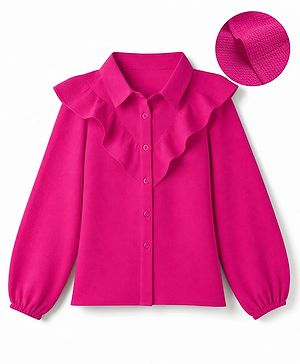 Pine Kids Woven Tops with Full Sleeves and Ruffled Detail - Dark Pink