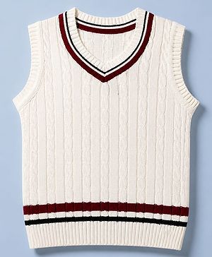 Babyhug Knit Sleeveless Pullover with Cable Knit Design - White