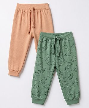 Babyhug Cotton Jersey Knit Full Length Lounge Pant Pack of 2 - Green Peach