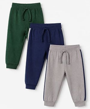 Babyhug Cotton Knit Jogger Fit Full Length Solid Lounge Pant with Ribbed Waist Pack of 3 in Grey
