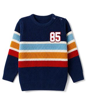 Babyhug Knit Full Sleeves Pullover with Stripes & Number Patch - Navy Blue