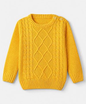 Babyhug Knit Full Sleeves Pullover with Cable Knit Design - Yellow