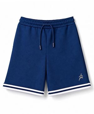 Pine Active Cotton Knit Solid Shorts With Logo Print - Navy Blue