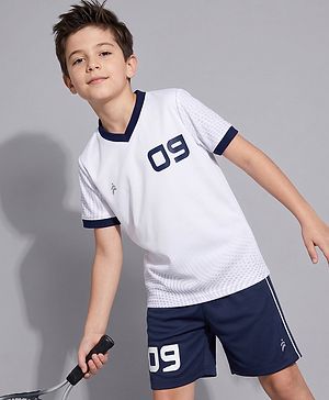 Pine Active Half Sleeves T-Shirt & Short Set Numeric Print - White & Navy Blue