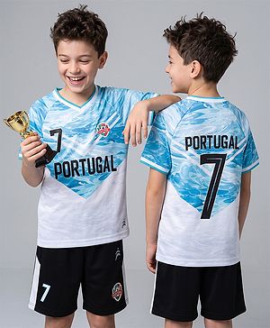 Pine Active Cotton Mix Knit Half Sleeves T-Shirt & Shorts Set With Text Print - Light Blue & Black