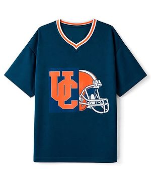 Pine Active Knit Half Sleeves T-Shirt with Helmet Print - Navy Blue