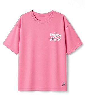 Pine Active Cotton Knit Half Sleeves T-Shirt With Text Print - Pink