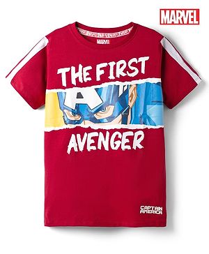 Pine Kids Marvel Single Jersey Knit Half Sleeves T-Shirt with Captain America Print - Red