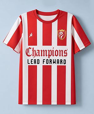 Pine Active Knit Half Sleeves Striped & Champions Lead Forward T-Shirt - Red
