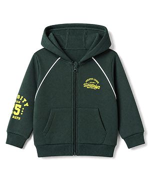 Babyhug 100% Cotton Knit Full Sleeves Heavy Gauge Hooded Sweatshirt With Athletic League Print - Green