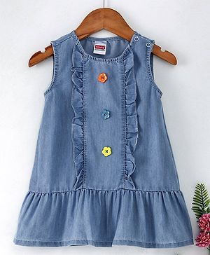 Babyhug Sleeveless Fit & Flare Denim Frock - Light Blue