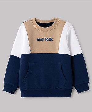 Babyhug Heavy Gauge 100% Cotton Knit Sweatshirt with Full Sleeves and Cool Kids Print - Navy Blue
