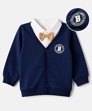 Babyhug 100% Cotton Knit Full Sleeves Heavy Gauge Sweatshirt With Bow Tie And B Athletic Dept Brooklyn Manufactured Print - Navy Blue