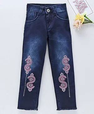 Enfance Shaded Beaded Ripped Full Length Jeans - Blue